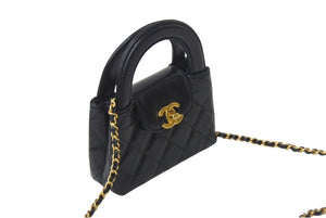新品同様 CHANEL シャネル ココマークミニチェーンクラッチ ショルダーバッグ AP3435 エイジドカーフ ブラック ゴールド 中古 4c068820