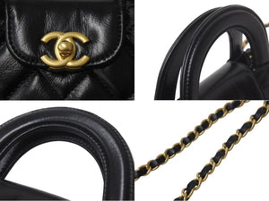 新品同様 CHANEL シャネル ココマークミニチェーンクラッチ ショルダーバッグ AP3435 エイジドカーフ ブラック ゴールド 中古 4c068820