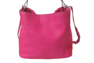 FENDI フェンディ ムートン 2WAYショルダーバッグ ハンドバッグ イタリア製 レザー ピンク シルバー金具 美品 中古 4c068868 