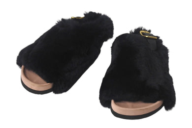 CELINE セリーヌ サンダル サイズ35 ファー ブラック ピンク レザー バイカラー シューズ 靴 良品 中古 4c068894