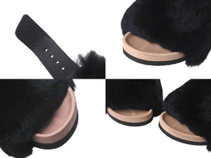 CELINE セリーヌ サンダル サイズ35 ファー ブラック ピンク レザー バイカラー シューズ 靴 良品 中古 4c068894