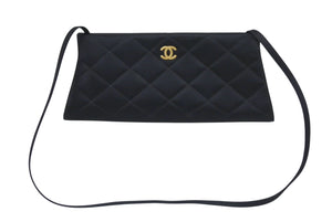 極美品 CHANEL シャネル マトラッセ サテン ショルダーバッグ 6番台 ブラック ココマーク ロゴ 鞄 ゴールド金具 中古 4c068921