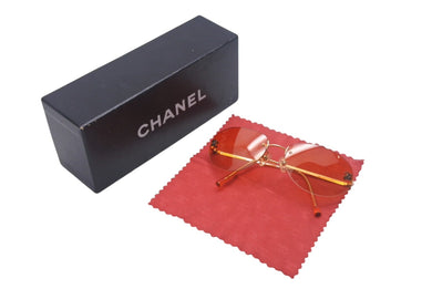 CHANEL シャネル ココマーク サングラス メガネ リムレス グラデーション イタリア製 メタル オレンジ ゴールド 美品 中古 4c068922