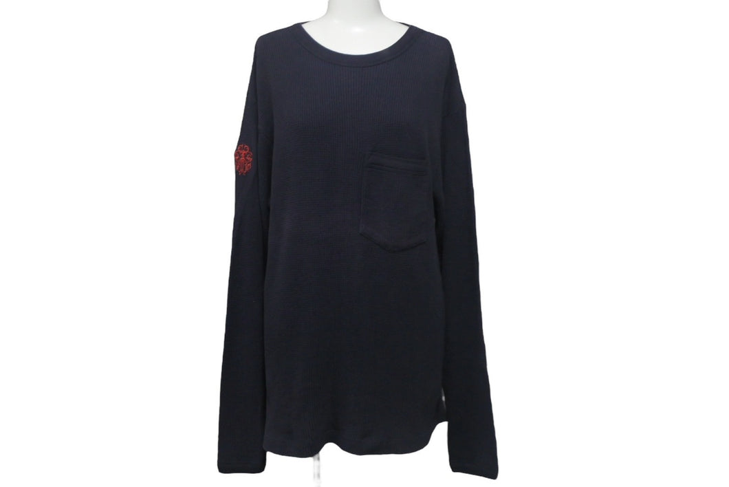 CHROME HEARTS クロムハーツ 長袖サーマルＴシャツ サイズXS 90年代 ダガー FUCK YOU 刺繍 ネイビー レッド コットン 美品 中古 4c068935