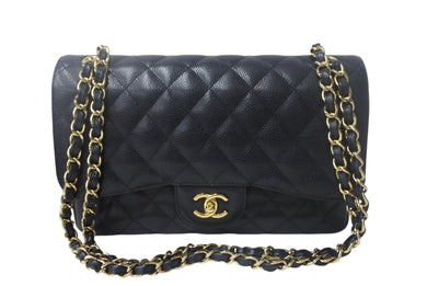 極美品 CHANEL シャネル Wフラップ マトラッセ30 チェーンショルダーバッグ 14番台 キャビアスキン ブラック ゴールド金具 中古 4c068959