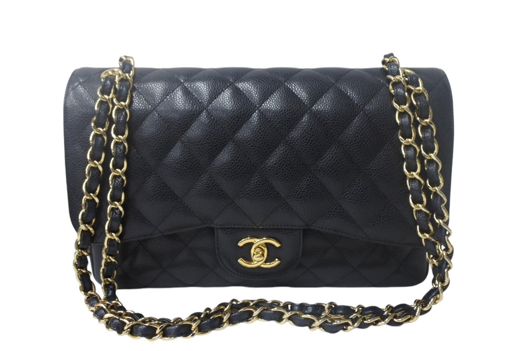 極美品 CHANEL シャネル Wフラップ マトラッセ30 チェーンショルダーバッグ 14番台 キャビアスキン ブラック ゴールド金具 中古 4c068959