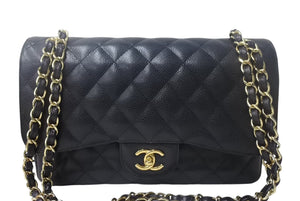 極美品 CHANEL シャネル Wフラップ マトラッセ30 チェーンショルダーバッグ 14番台 キャビアスキン ブラック ゴールド金具 中古 4c068959