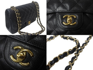 極美品 CHANEL シャネル Wフラップ マトラッセ30 チェーンショルダーバッグ 14番台 キャビアスキン ブラック ゴールド金具 中古 4c068959