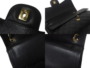 極美品 CHANEL シャネル Wフラップ マトラッセ30 チェーンショルダーバッグ 14番台 キャビアスキン ブラック ゴールド金具 中古 4c068959