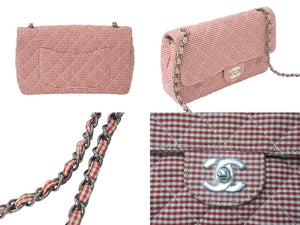 CHANEL シャネル マトラッセ チェーンショルダーバッグ ギンガムチェック 4番台 キャンバス レッド ホワイト 美品 中古 4c068960