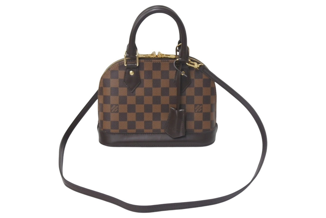 極美品 LOUIS VUITTON ルイヴィトン アルマBB 2WAY ハンドバッグ N41221 ダミエ エベヌ ブラウン ショルダー PVC レザー 中古 4c068965