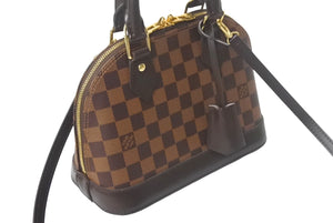 極美品 LOUIS VUITTON ルイヴィトン アルマBB 2WAY ハンドバッグ N41221 ダミエ エベヌ ブラウン ショルダー PVC レザー 中古 4c068965
