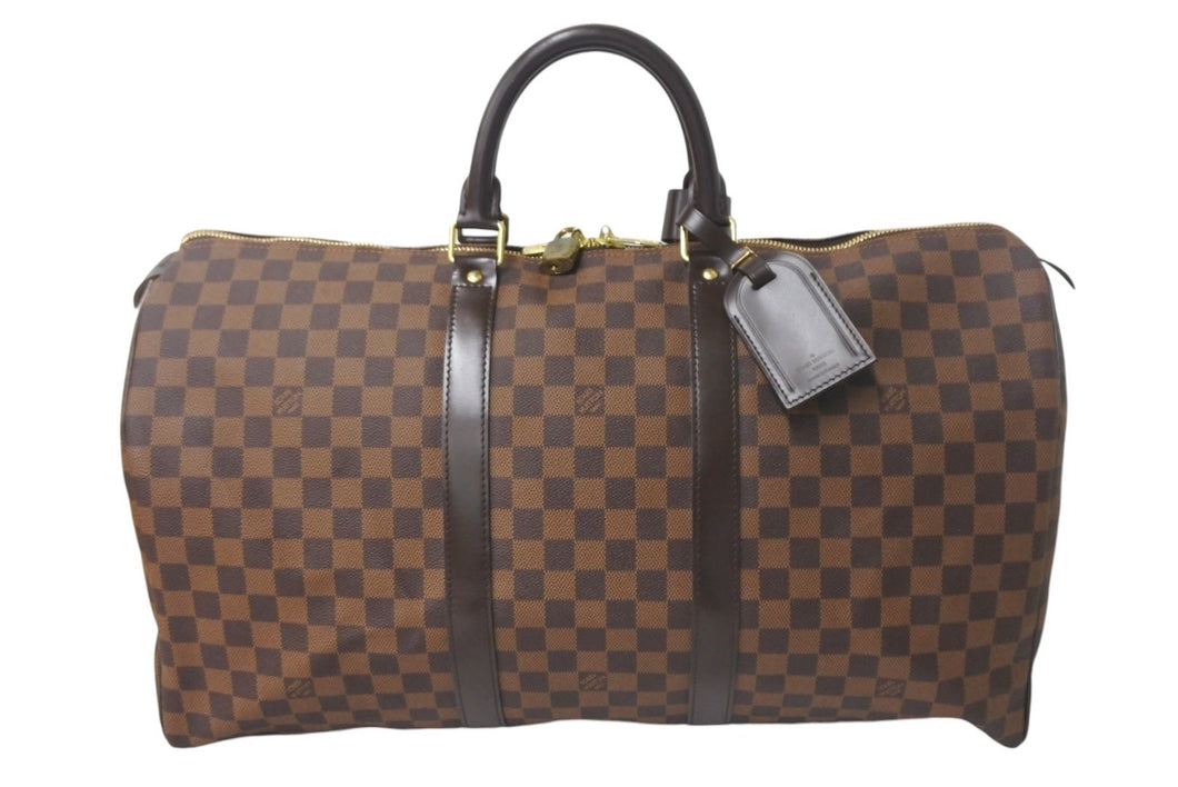 極美品 LOUIS VUITTON ルイ ヴィトン キーポル50 ボストンバッグ N41427 ダミエキャンバス ブラウン ゴールド金具 中古 4c068971