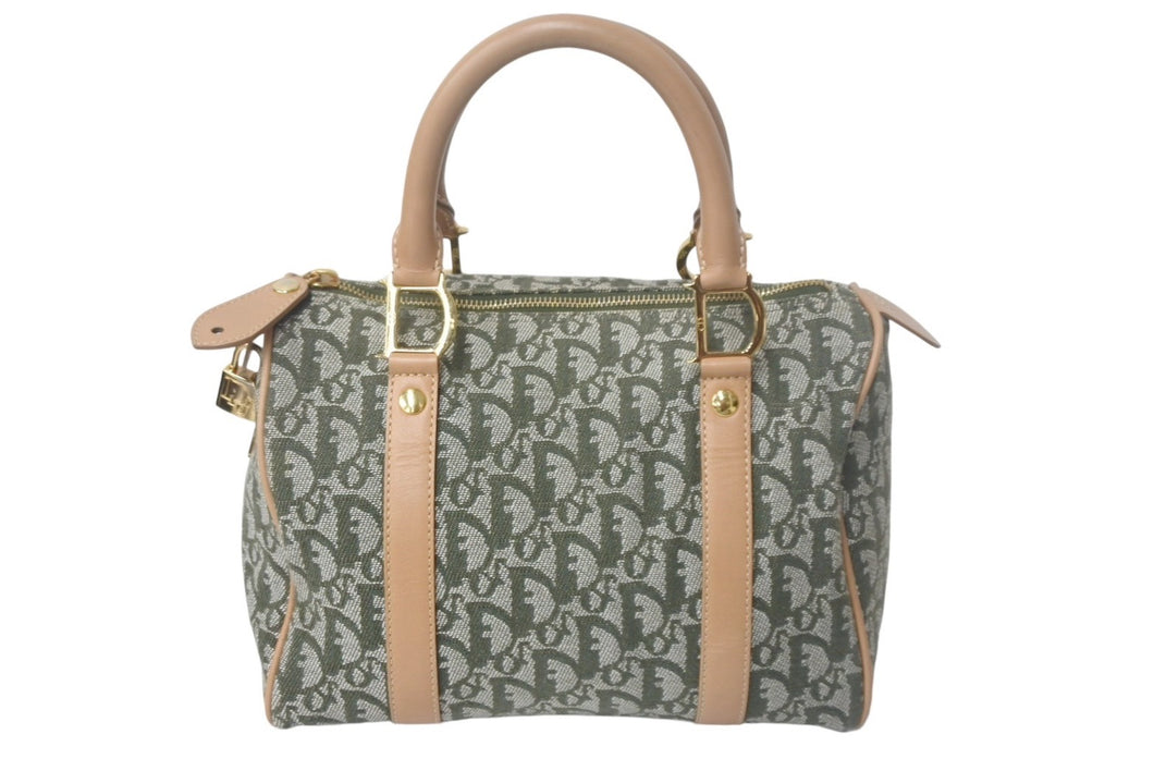 Christian Dior クリスチャンディオール ハンドバッグ トロッター コトンキャンバス グリーン ベージュ 美品 中古 4c068983