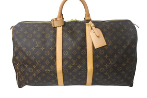 極美品 LOUIS VUITTON ルイヴィトン キーポル55 ボストンバッグ M41424 モノグラム PVC レザー ブラウン 中古 4c068985
