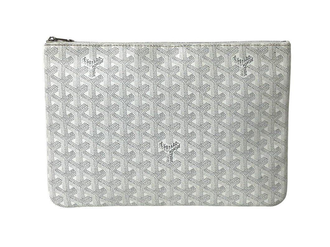GOYARD ゴヤール セナMM クラッチバッグ SENAT2MMLTY50CL50P キャンバス カーフスキン ホワイト 美品 中古 4c069002