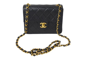 CHANEL シャネル ミニマトラッセ ショルダーバッグ ココマーク 4番台 ラムスキン ブラック ゴールド金具 美品 中古 4c069028