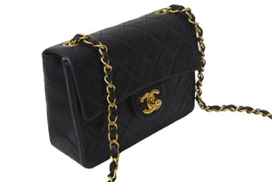 CHANEL シャネル ミニマトラッセ ショルダーバッグ ココマーク 4番台 ラムスキン ブラック ゴールド金具 美品 中古 4c069028