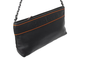 極美品 シャネル シャネル ワイルドステッチ アクセサリーポーチ ミニチェーンショルダーバッグ 9番台 ブラック オレンジ 中古 4c069029 