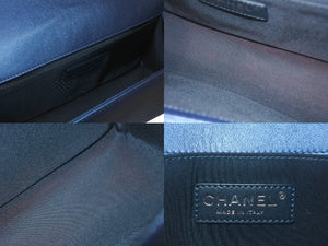 CHANEL シャネル ボーイシャネル チェーンショルダーバッグ 20番台 カーフ パンチングレザー メタリックブルー 美品 中古 4c069031
