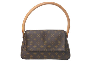 LOUIS VUITTON ルイ ヴィトン モノグラム ミニルーピング ショルダーバッグ M51147 PVC レザー ブラウン 美品 中古 4c069034