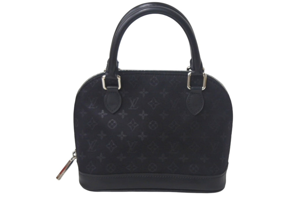 極美品 LouisVuitton ルイヴィトン リトルアルマ ミニハンドバッグ M92146 フランス製 モノグラムサテン ブラック シルバー 中古 4c069035