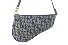 画像をギャラリービューアに読み込む, Christian Dior クリスチャンディオール トロッター サドルバッグ ワンショルダーバッグ サドルポーチ MC1012 ネイビー ゴールド金具 美品 中古 4c069039