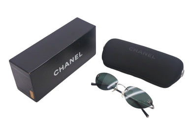 極美品 CHANEL シャネル リムレス サングラス 4003 ココマーク アイウェア 眼鏡 ロゴ 小物 シルバー グリーン メタル 53□19 中古 4c069045