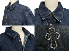 Load image into Gallery viewer, 極美品 CHROME HEARTS クロムハーツ 長袖シャツ サイズXL クロスボール クロスパッチ デニム ブルー コットン シルバー925 中古 4c069053
