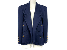 Load image into Gallery viewer, CHANEL シャネル テーラードジャケット スーツ ココマークボタン ネイビー ゴールド金具 美品 中古 4c069083