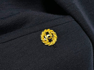 CHANEL シャネル テーラードジャケット スーツ ココマークボタン ネイビー ゴールド金具 美品 中古 4c069083