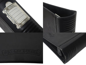 CHROME HEARTS クロムハーツ レザーアジェンダ バインダー CHプラス ホースシュー エンボス加工 ブラック シルバー925 良品 中古 4c069087