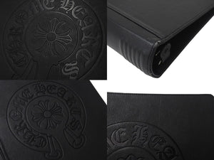 CHROME HEARTS クロムハーツ レザーアジェンダ バインダー CHプラス ホースシュー エンボス加工 ブラック シルバー925 良品 中古 4c069087
