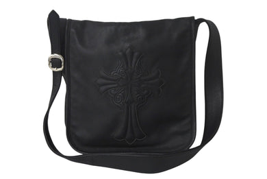 CHROME HEARTS クロムハーツ クロスパッチ レザーメールバッグ ショルダーバッグ レザーパッチ ブラック シルバ−925 美品 中古 4c069088