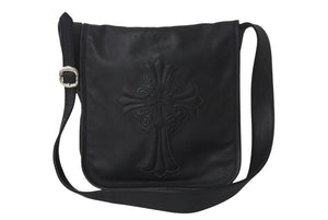 CHROME HEARTS クロムハーツ クロスパッチ レザーメールバッグ ショルダーバッグ レザーパッチ ブラック シルバ−925 美品 中古 4c069088
