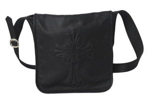 CHROME HEARTS クロムハーツ クロスパッチ レザーメールバッグ ショルダーバッグ レザーパッチ ブラック シルバ−925 美品 中古 4c069088