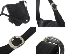 CHROME HEARTS クロムハーツ クロスパッチ レザーメールバッグ ショルダーバッグ レザーパッチ ブラック シルバ−925 美品 中古 4c069088