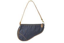 Load image into Gallery viewer, Christian Dior クリスチャンディオール ハンドバッグ ミニ サドルバッグ ネイビー ブラウン デニム レザー ゴールド金具 美品 中古 4c069099