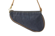 Load image into Gallery viewer, Christian Dior クリスチャンディオール ハンドバッグ ミニ サドルバッグ ネイビー ブラウン デニム レザー ゴールド金具 美品 中古 4c069099