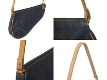Load image into Gallery viewer, Christian Dior クリスチャンディオール ハンドバッグ ミニ サドルバッグ ネイビー ブラウン デニム レザー ゴールド金具 美品 中古 4c069099