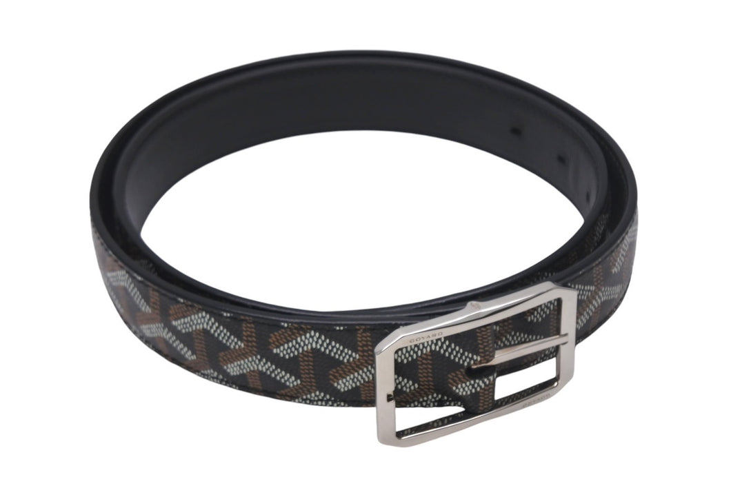 極美品 GOYARD ゴヤール フレガット ベルト ヘリンボーン柄 FREGAT085CL01TY01P ブラック ブラウン シルバー金具 中古 4c069104