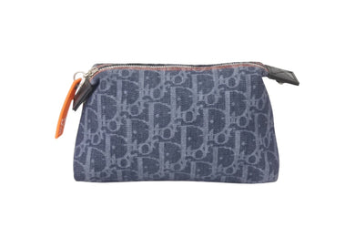 Christian Dior クリスチャンディオール トロッター フライトポーチ 小物入れ デニム グレー シルバー金具 美品 中古 4c069105