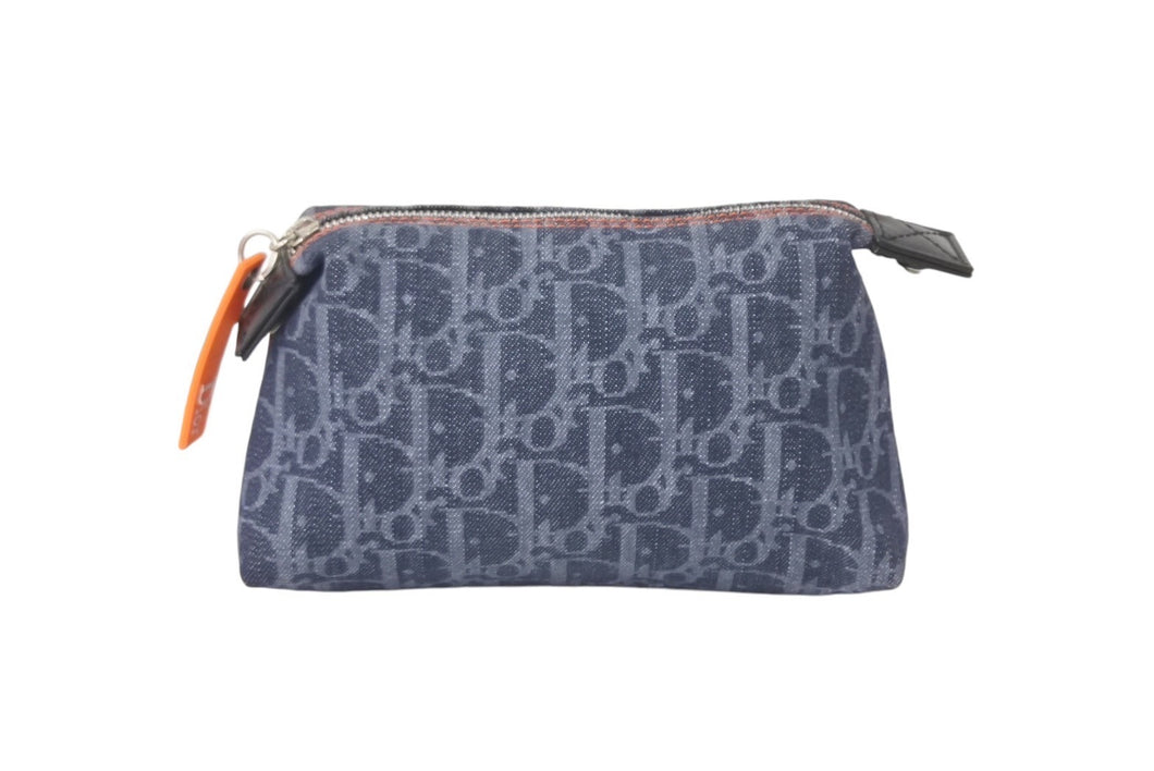 Christian Dior クリスチャンディオール トロッター フライトポーチ 小物入れ デニム グレー シルバー金具 美品 中古 4c069105
