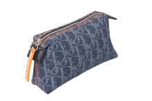 Load image into Gallery viewer, Christian Dior クリスチャンディオール トロッター フライトポーチ 小物入れ デニム グレー シルバー金具 美品 中古 4c069105