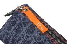 Load image into Gallery viewer, Christian Dior クリスチャンディオール トロッター フライトポーチ 小物入れ デニム グレー シルバー金具 美品 中古 4c069105