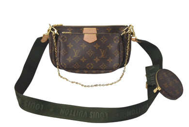 極美品 LOUIS VUITTON ルイヴィトン ミュルティポシェット アクセソワール カーキ ショルダーバッグ モノグラム M44813 中古 4c069109