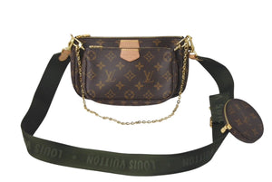 極美品 LOUIS VUITTON ルイヴィトン ミュルティポシェット アクセソワール カーキ ショルダーバッグ モノグラム M44813 中古 4c069109