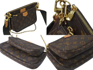 極美品 LOUIS VUITTON ルイヴィトン ミュルティポシェット アクセソワール カーキ ショルダーバッグ モノグラム M44813 中古 4c069109