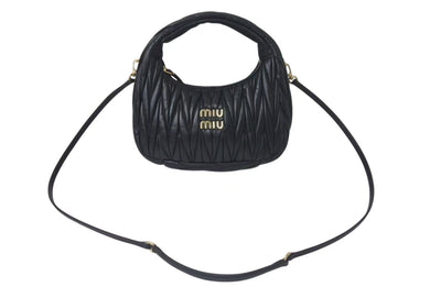 MIU MIU ミュウミュウ ワンダー マテラッセ ホーボーバッグ ショルダーバッグ 5BC125 ショルダーバッグ ブラック 美品 中古 4c069178