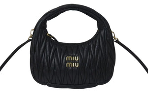MIU MIU ミュウミュウ ワンダー マテラッセ ホーボーバッグ ショルダーバッグ 5BC125 ショルダーバッグ ブラック 美品 中古 4c069178